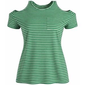Umgee Shirt Women's Small Green White Striped Cold Shoulder Lace Back Pocket